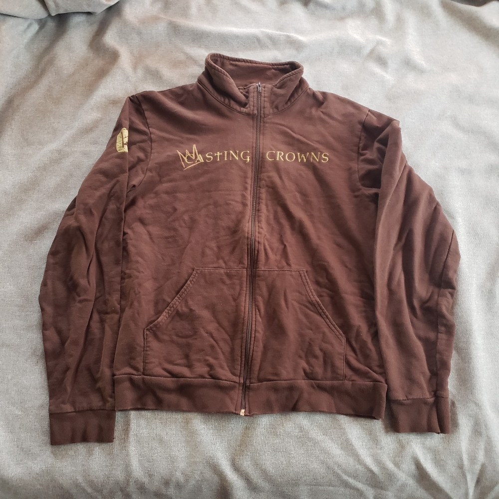 Casting Crowns Logo Jacket zip up Sz L Christian Music Brown Praise Large